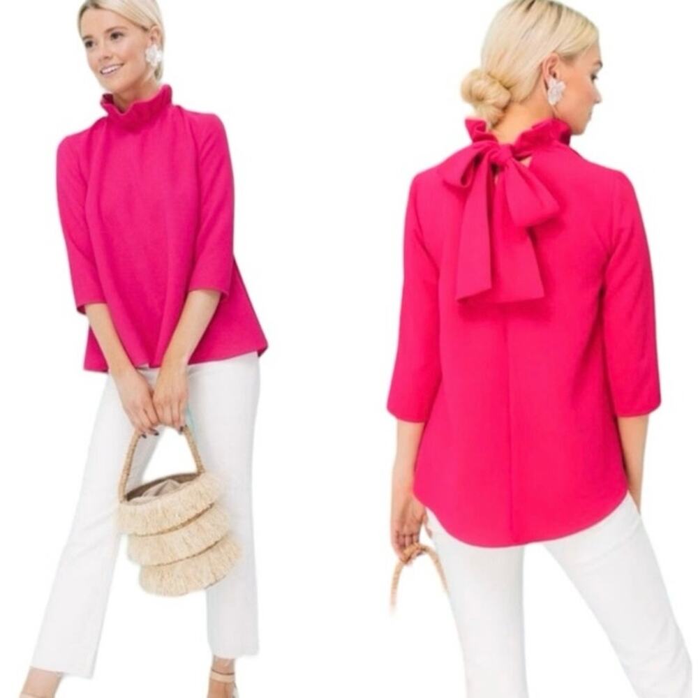 Tuckernuck Pomander Place Faye Ruffle Bow Tie Blouse in Fuchsia